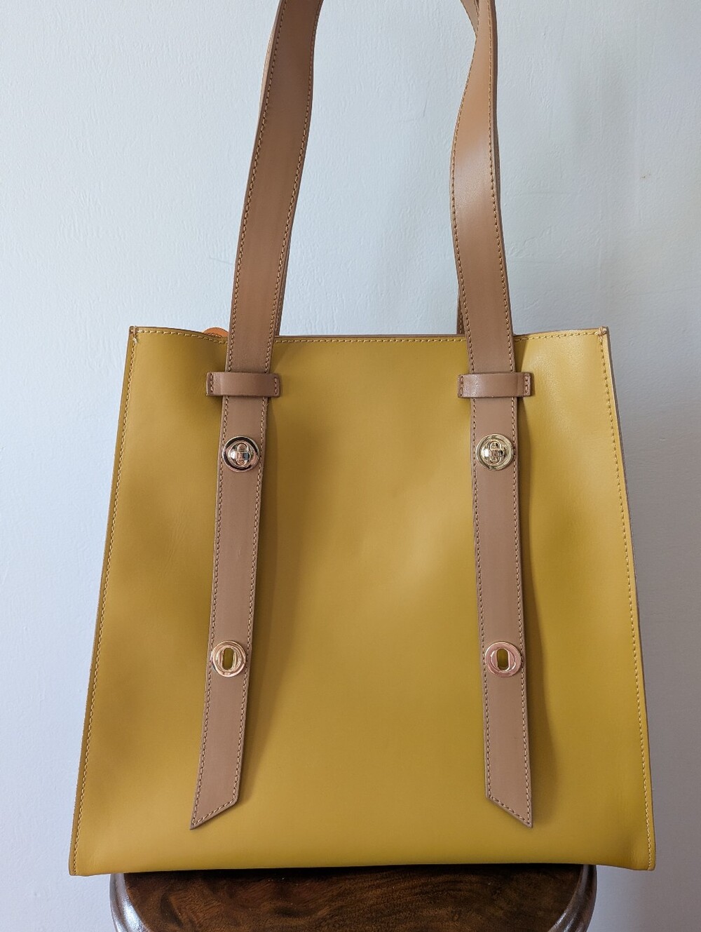 ASIA BELLUCCI Made In Italy Mustard Yellow/White/Camel Real Leather Bag Purse